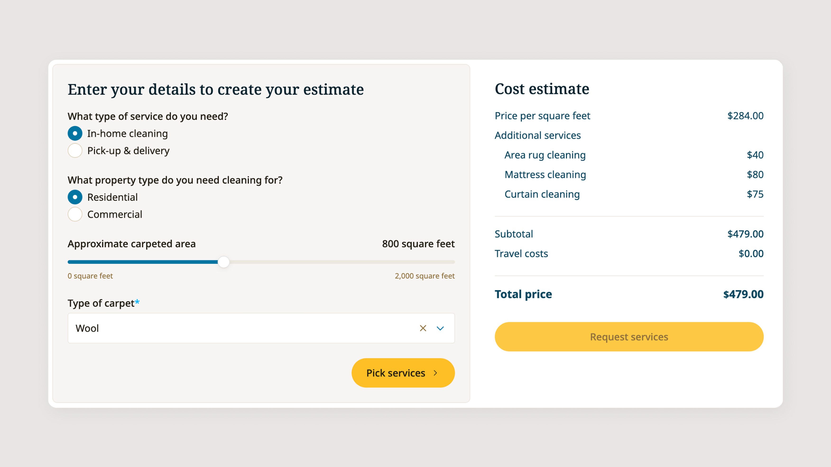 Carpet Cleaning Quote Calculator preview screenshot